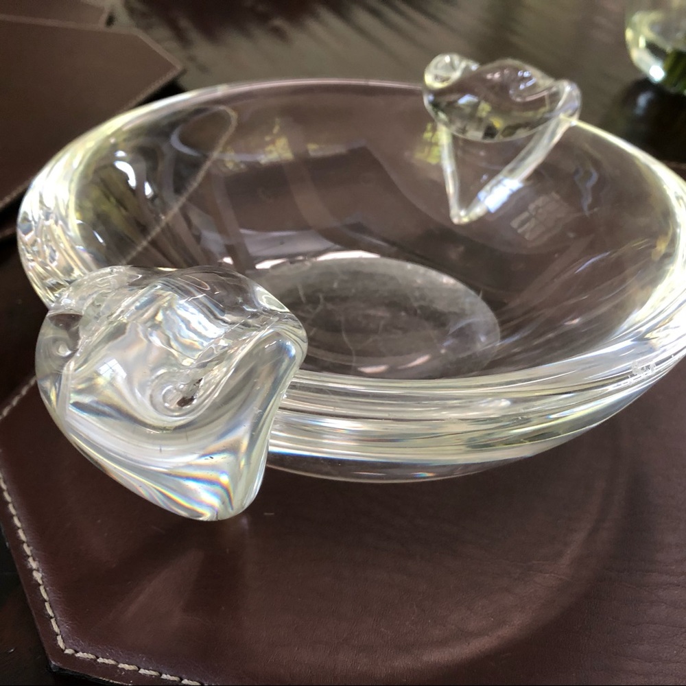 Signed Steuben Double Scrolled Dish Large, 7”, RARE
